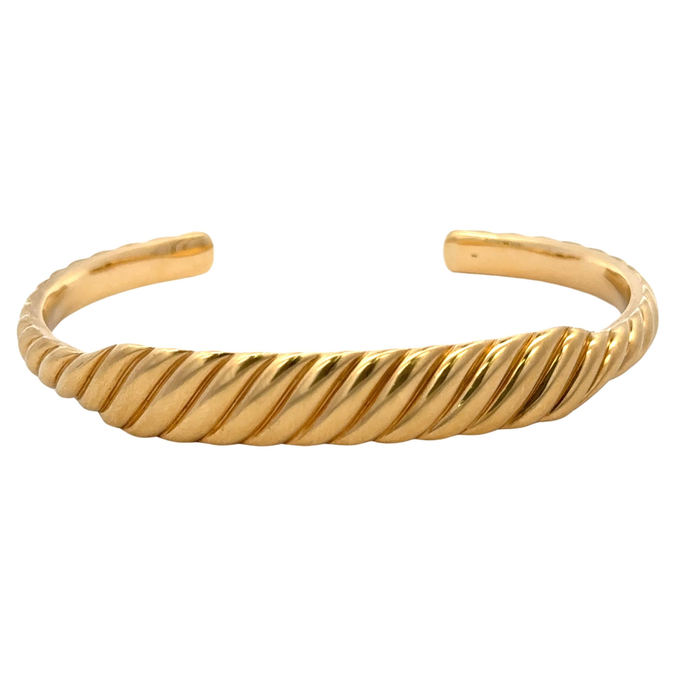 David Yurman Sculpted Cable Contour Cuff Bracelet 18 Karat Yellow Gold 18 Grams