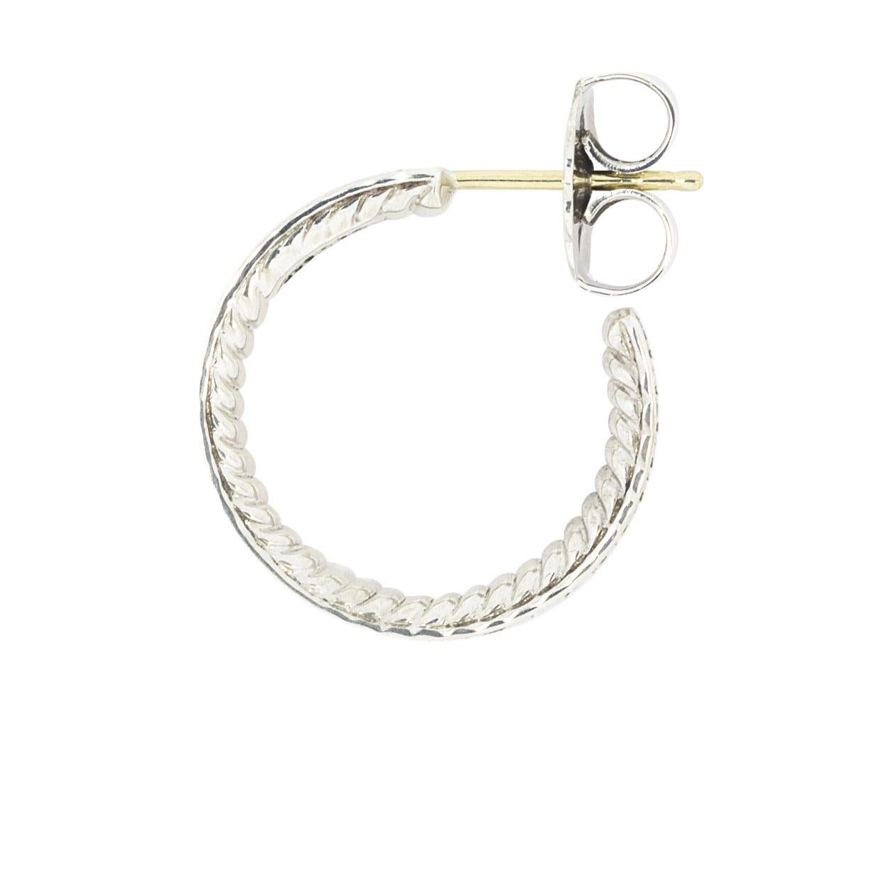 Round Cut David Yurman Sculpted Cable Diamond Hoop Earrings