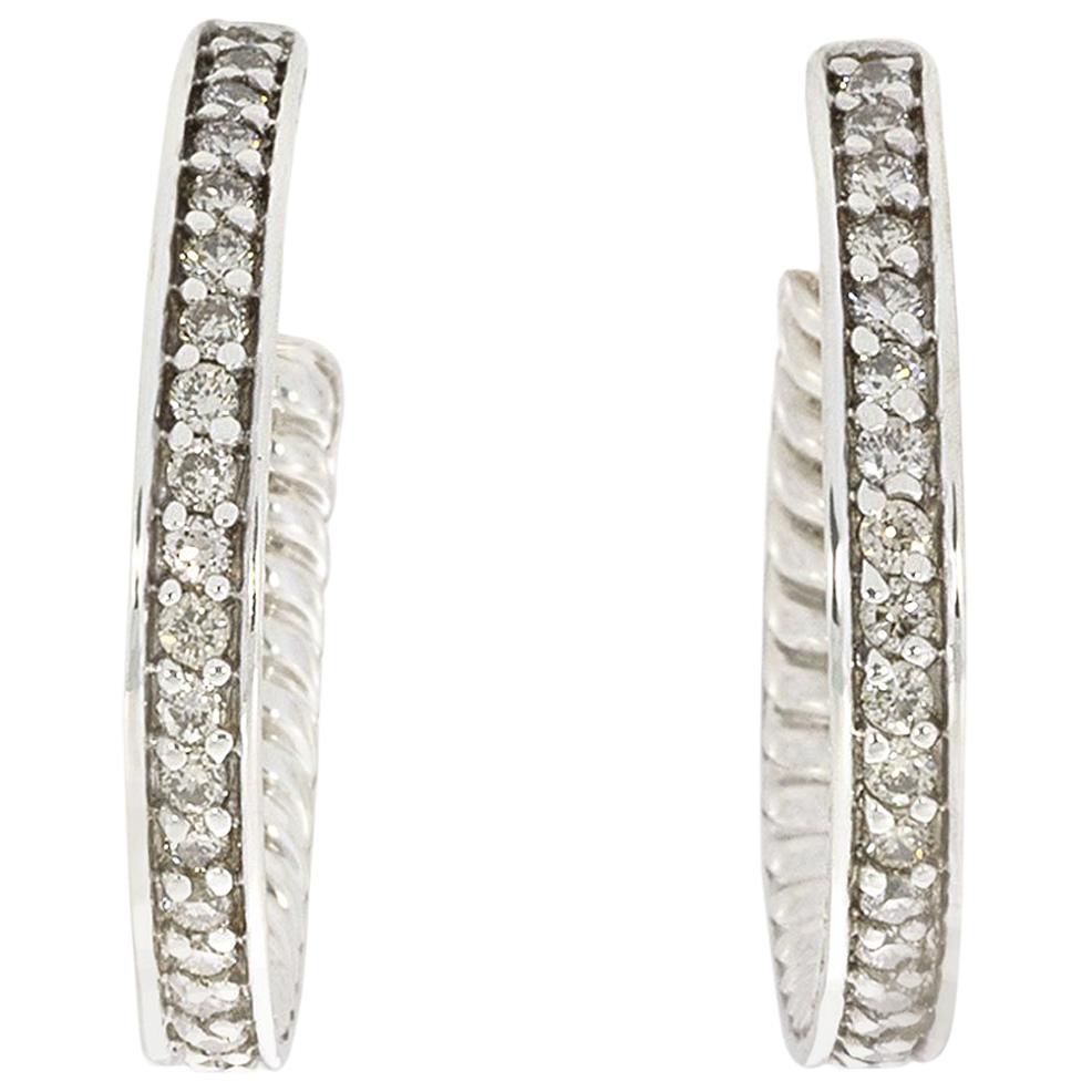 David Yurman Sculpted Cable Diamond Hoop Earrings