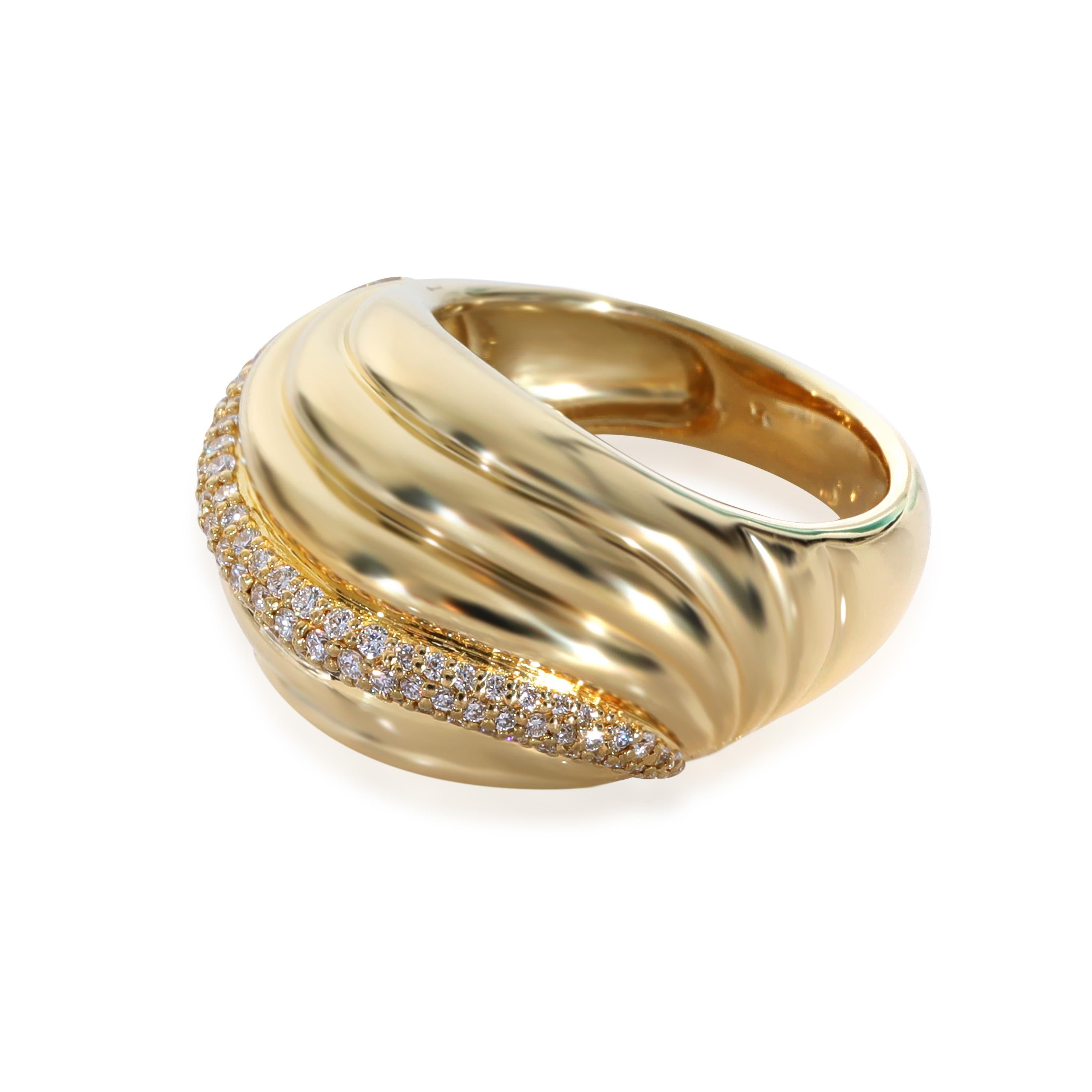 David Yurman Sculpted Cable Dome Ring in 18k Yellow Gold 0.49 CTW In Excellent Condition In New York, NY