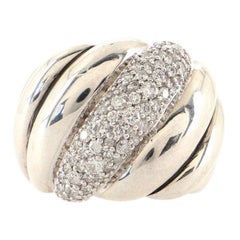 David Yurman Sculpted Cable Dome Ring Sterling Silver with Pave Diamonds