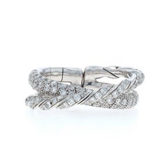 David Yurman Sculpted Cable Pave Flex 2-Row Diamond Band White Gold 18k Ring SZ6