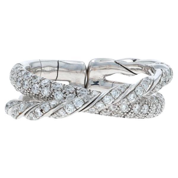 David Yurman Sculpted Cable Pave Flex 2-Row Diamond Band White Gold 18k Ring SZ6