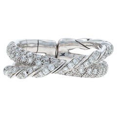 David Yurman Sculpted Cable Pave Flex 2-Row Diamond Band White Gold 18k Ring SZ6