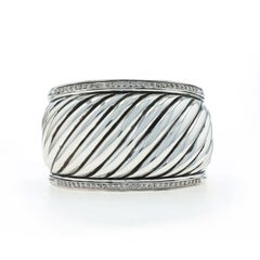 David Yurman Sculpted Cable Wide Cuff Diamond Bracelet 6 1/4" Ster 925 1.16ctw