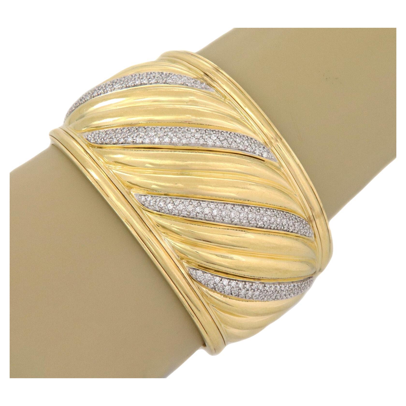 Wide Pave Diamonds Gold Cuff Bracelet at 1stDibs