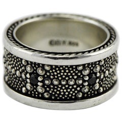 David Yurman Sea Urchin Sterling Silver and Black Diamond Wide Band Ring