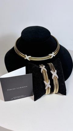David Yurman Set of Diamond Double Cable X Choker Necklace, and Bracelets