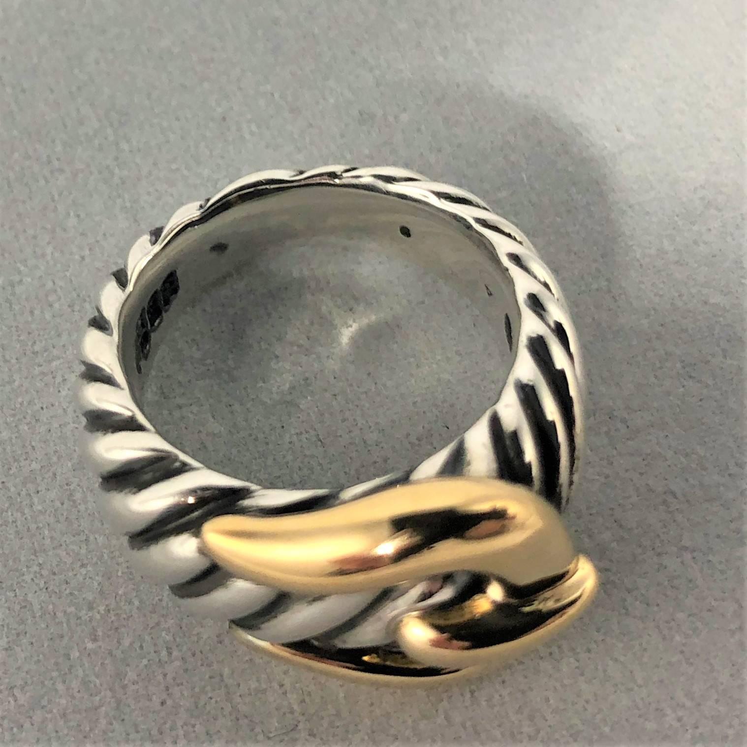 Women's or Men's David Yurman Signature Cable Collection Sterling and 18 Karat Gold Ring