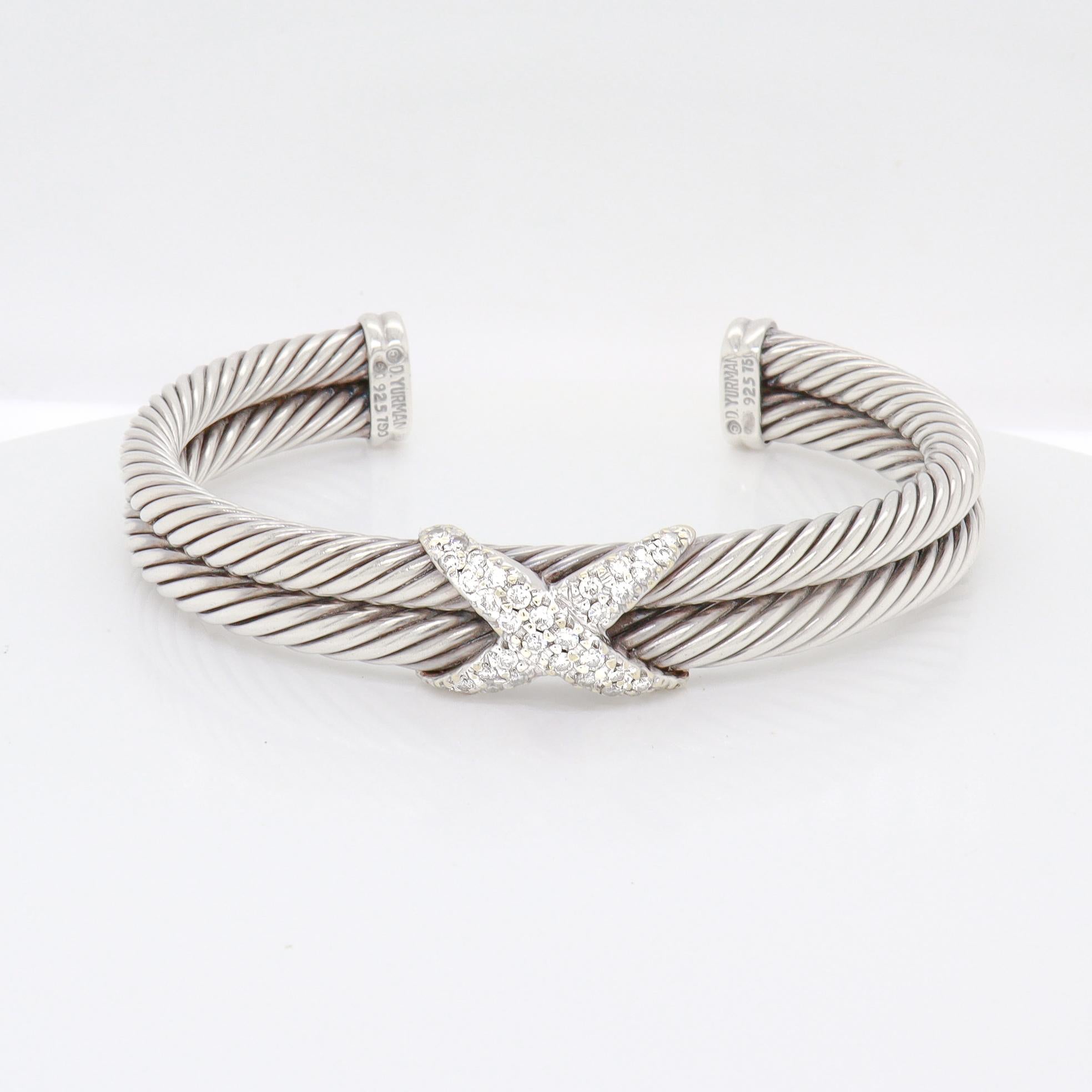 David Yurman Signature Diamond 'X' Double Cable Bracelet For Sale 4