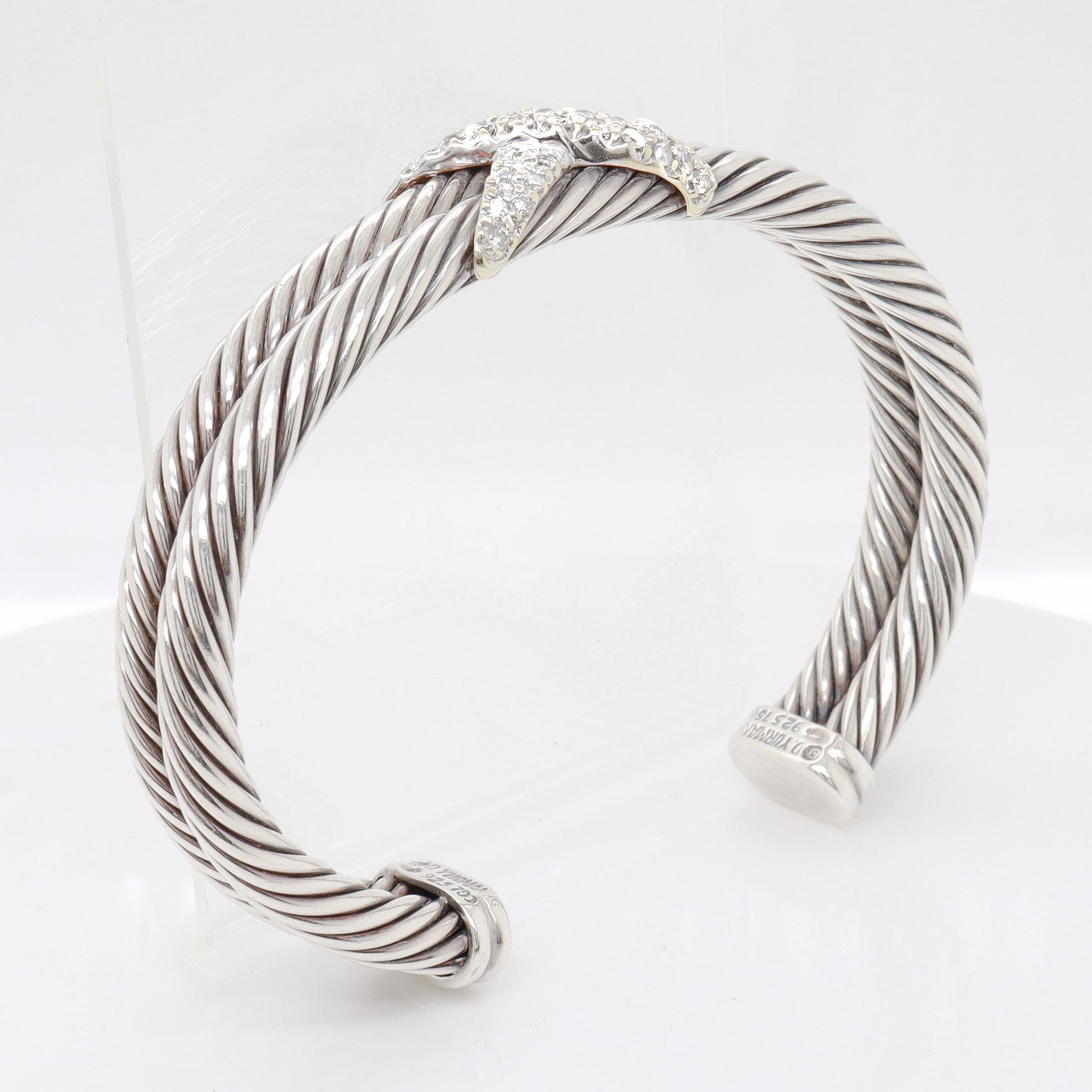 David Yurman Signature Diamond 'X' Double Cable Bracelet For Sale 1