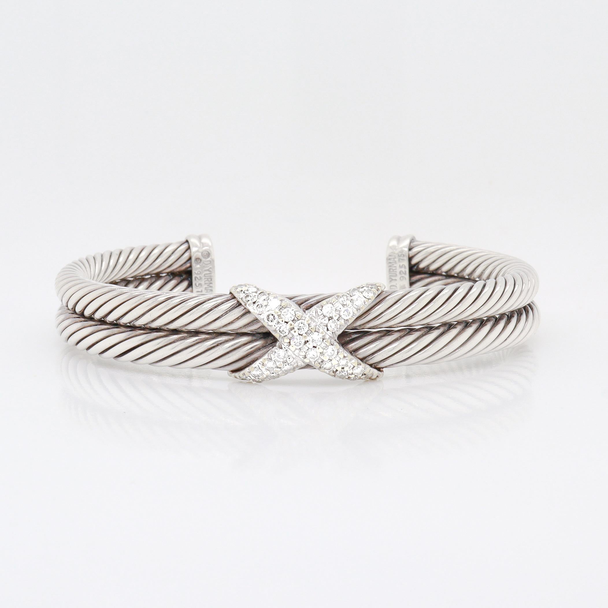 David Yurman Signature Diamond 'X' Double Cable Bracelet For Sale 3
