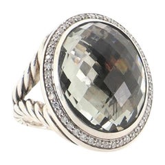 David Yurman Signature Oval Ring Sterling Silver with Prasiolite and Diamonds 18