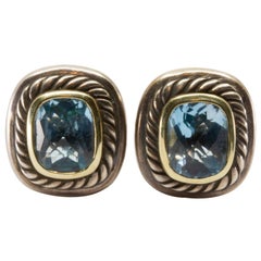 David Yurman Signed "Albion" Faceted Topaz, Sterling and Gold Earrings