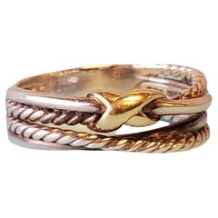 Used David Yurman Signed Bypass Sterling and 18k Yellow Gold Ring