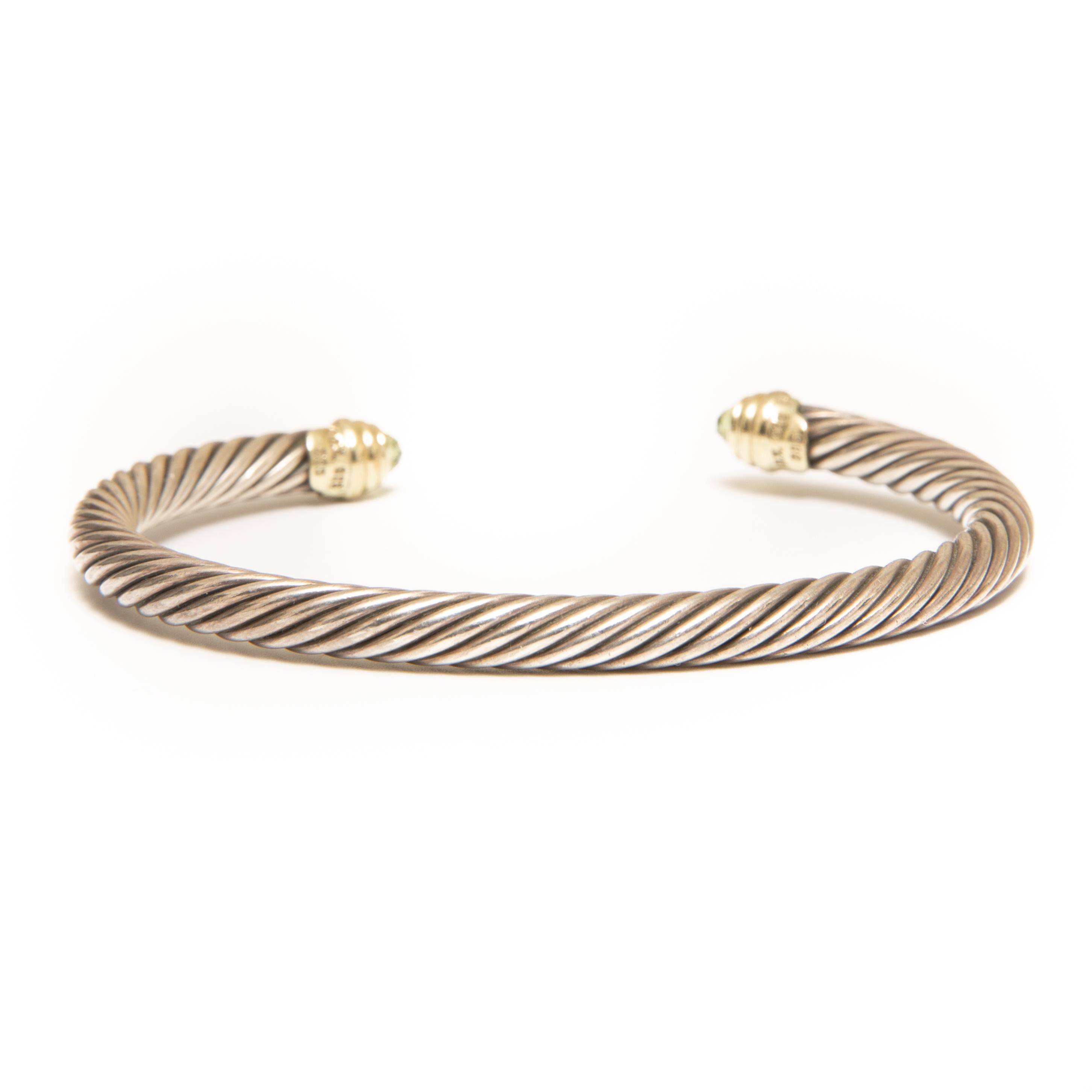 Contemporary David Yurman Signed Waverly Peridot Cable Cuff Bracelet