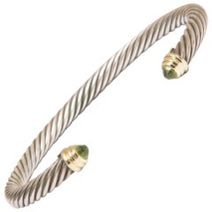 David Yurman Signed Waverly Peridot Cable Cuff Bracelet