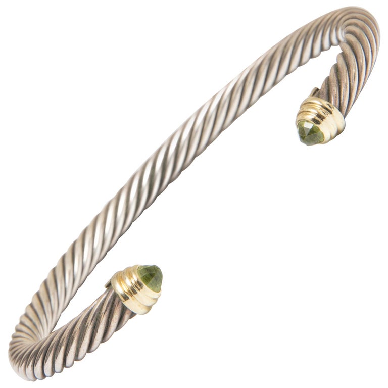 David Yurman Signed Waverly Peridot Cable Cuff Bracelet at 1stDibs