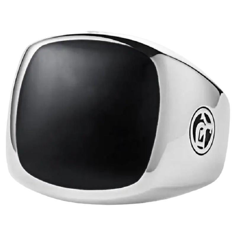 David Yurman Signet Ring in Sterling Silver with Black Onyx For Sale