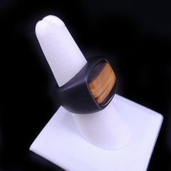 David Yurman Signet Ring with Tiger Eye Stone in Black Titanium