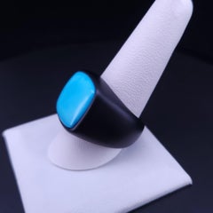 David Yurman Signet Ring with Turquoise in Black Titanium
