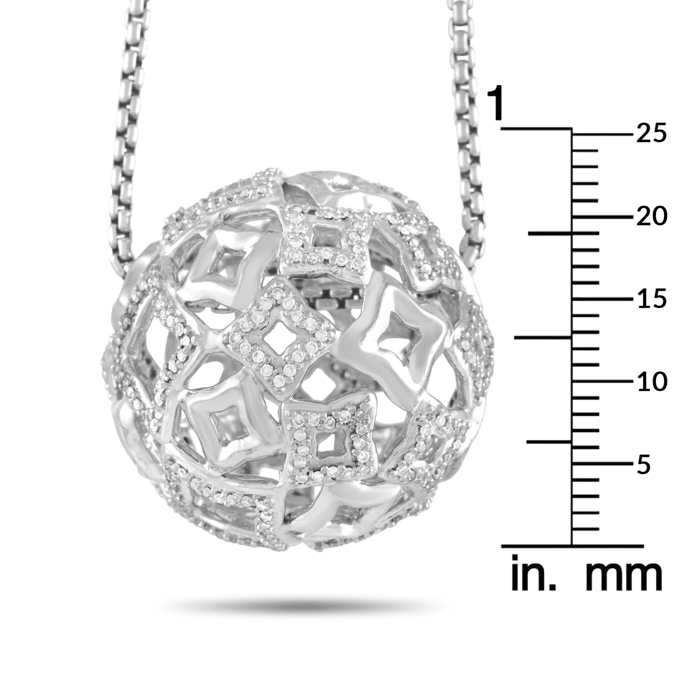 Round Cut David Yurman Silver 1.00 Ct Diamond Ball Pendant Necklace