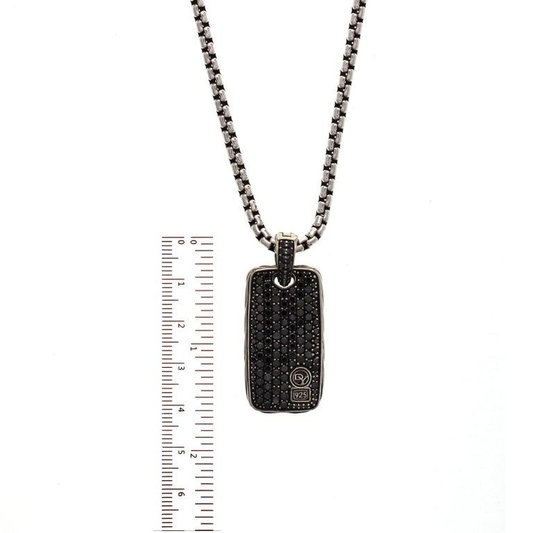 David Yurman Silver and 14 Karat Black Diamond Chevron Dog Tag Chain