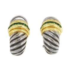 David Yurman Silver & 14k Gold .40ct Emerald Shrimp Earrings