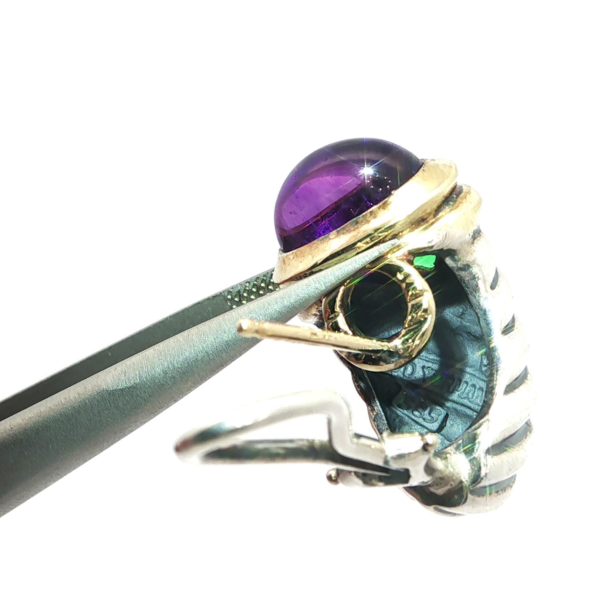 De las mujeres David Yurman Pendientes Renacimiento Cable Plata y Oro 14k Amatista Piedra Verde en venta