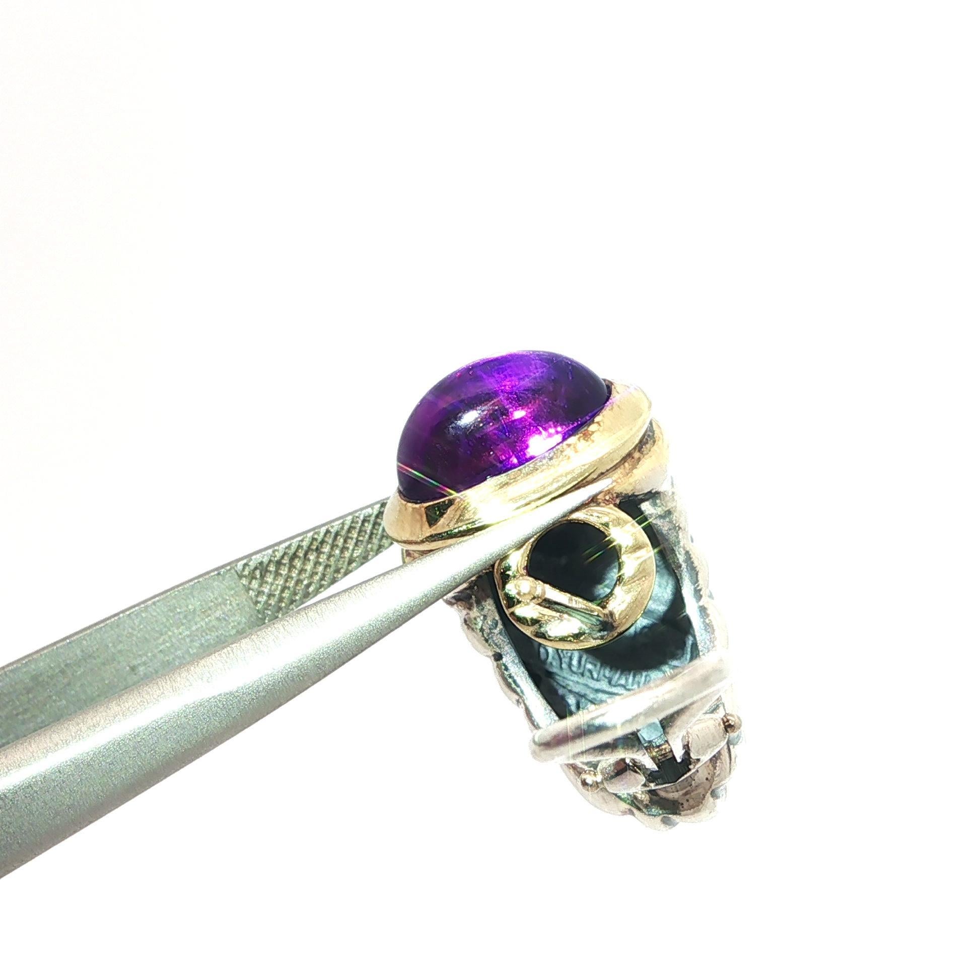 David Yurman Pendientes Renacimiento Cable Plata y Oro 14k Amatista Piedra Verde en venta 1