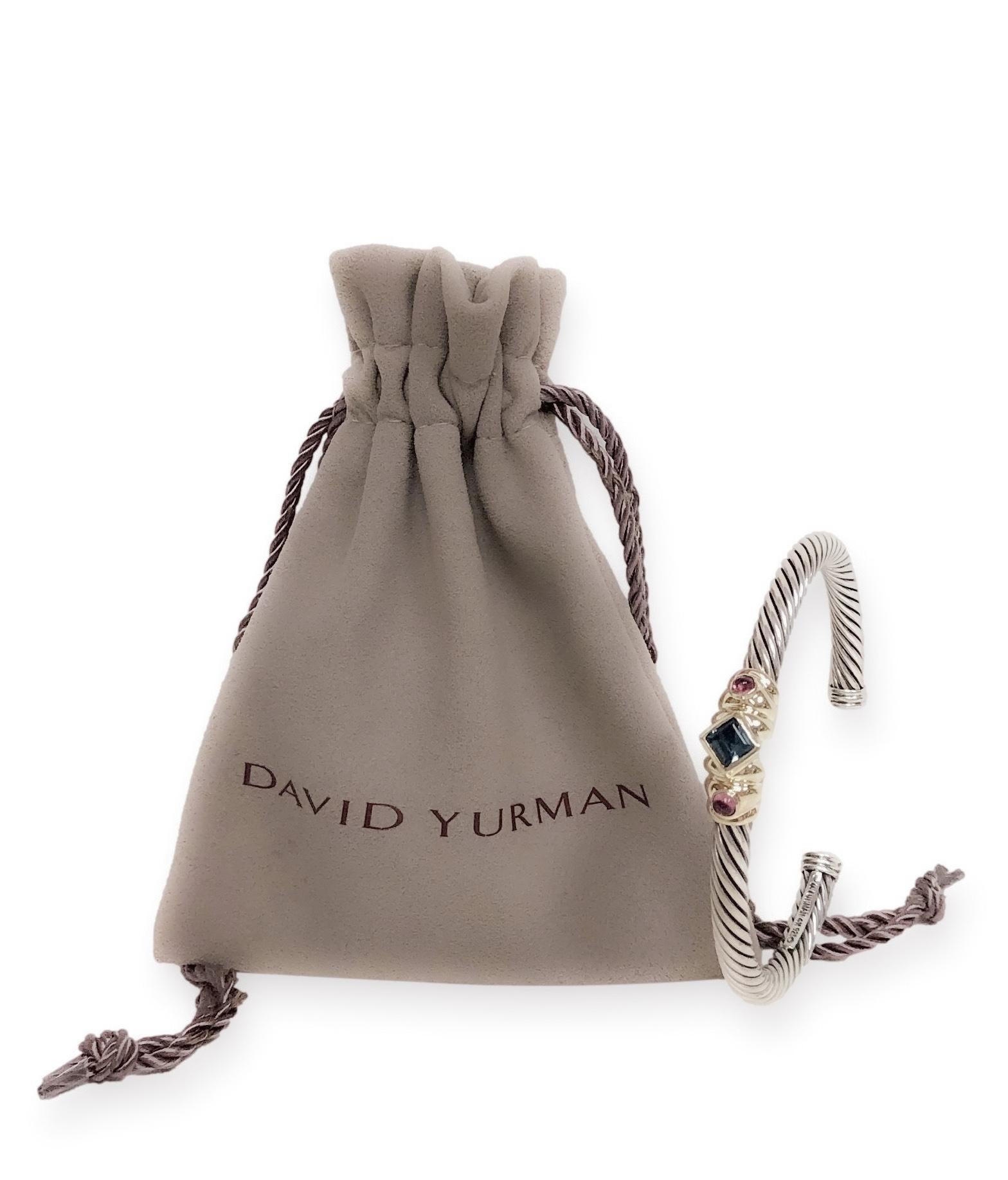 Retro David Yurman Silver 14K Gold Renaissance Single Row Cuff Cable Bracelet X-Large