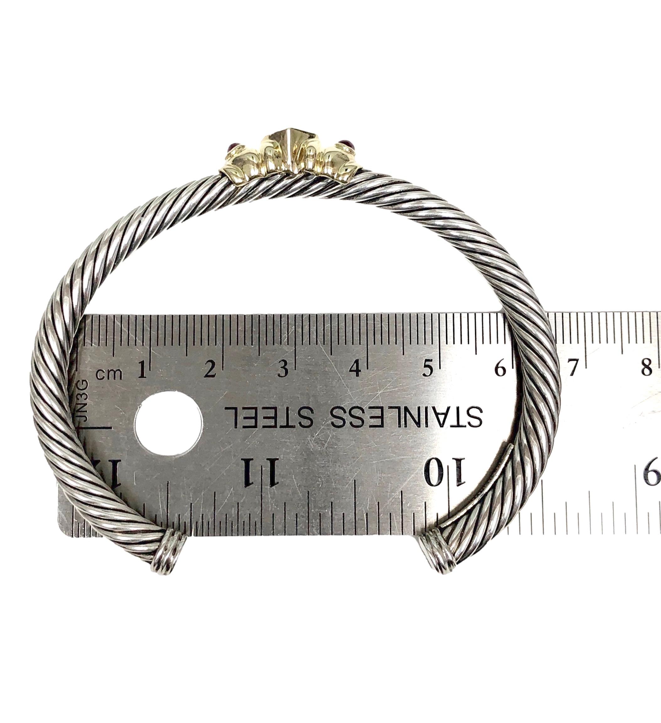 David Yurman Silver 14K Gold Renaissance Single Row Cuff Cable Bracelet X-Large In Excellent Condition In New York, NY