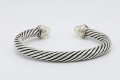 David Yurman Silver 14k Yellow Gold Briolette Peridot Cuff Cable Bangle Bracelet