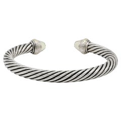 David Yurman Silver 14k Yellow Gold Briolette Peridot Cuff Cable Bangle Bracelet