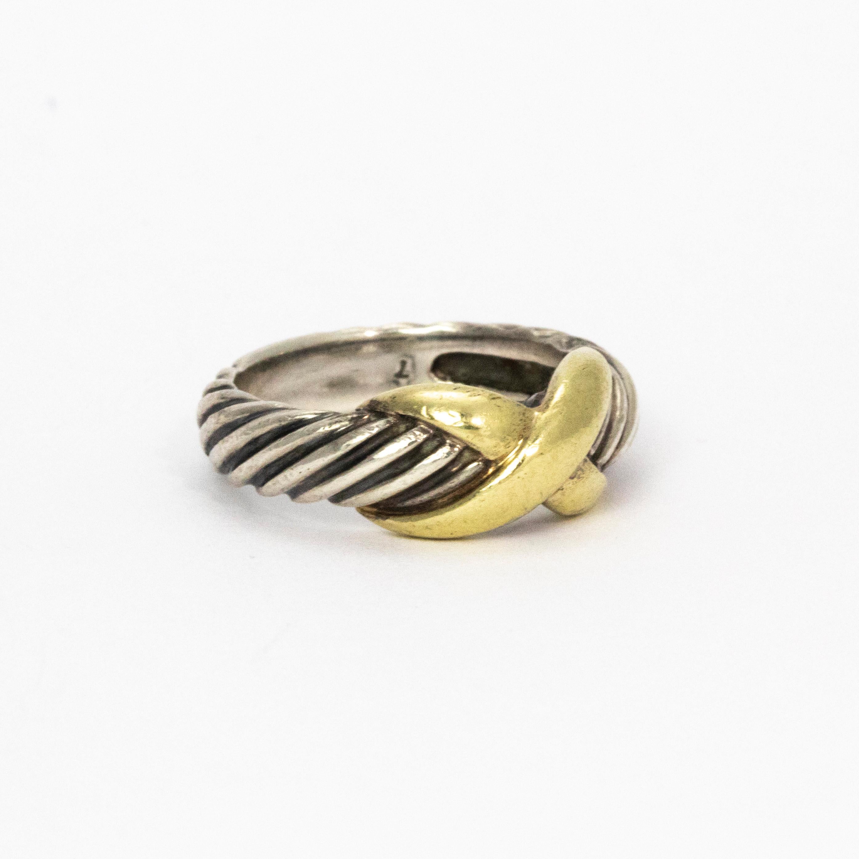 David Yurman Silver 14 Karat Yellow Gold Classic Cross Ring In Good Condition In Chipping Campden, GB