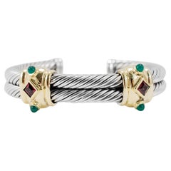 David Yurman Silver 14K Yellow Gold Double Cable Renaissance Cuff Bracelet