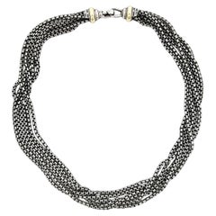 David Yurman Silver & 14k Yellow Gold Multi Strand Box Link 16" Chain Neacklace