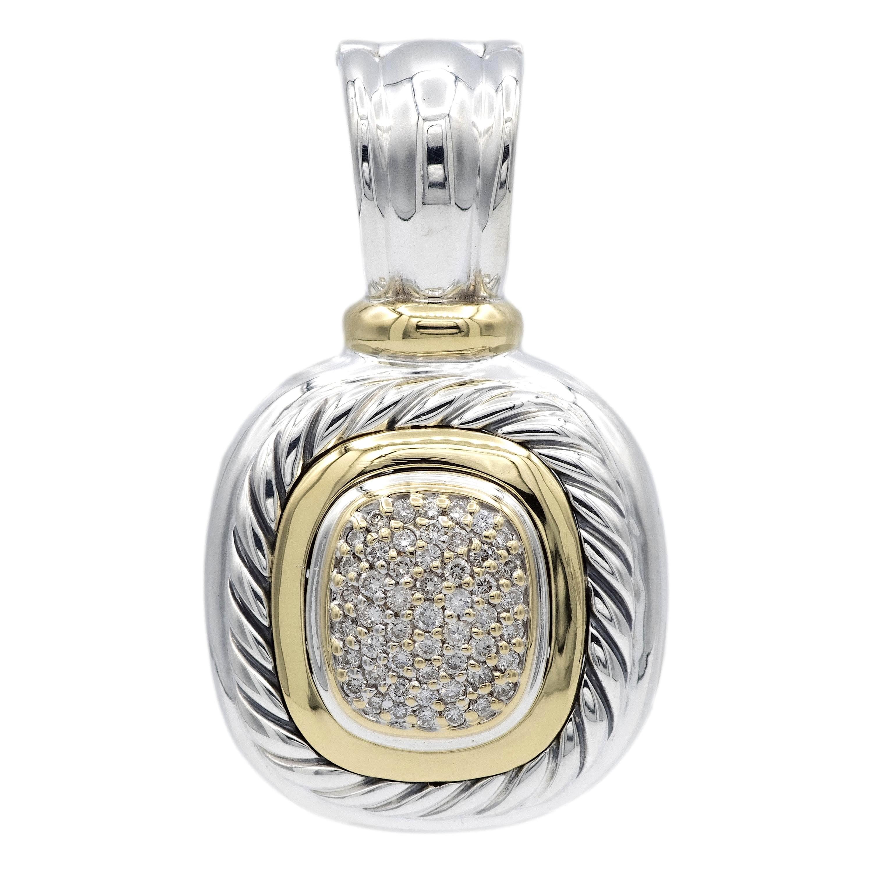 David Yurman Halskette aus der Albion Sammlung fein in Handarbeit in Sterling Silber mit einem länglichen Kissen Form abnehmbar Dia Enhancer Zentrum Anhänger verkrustet mit Pave-Set Runde Brillanten mit einem Gesamtgewicht von 0,50 Karat etwa in