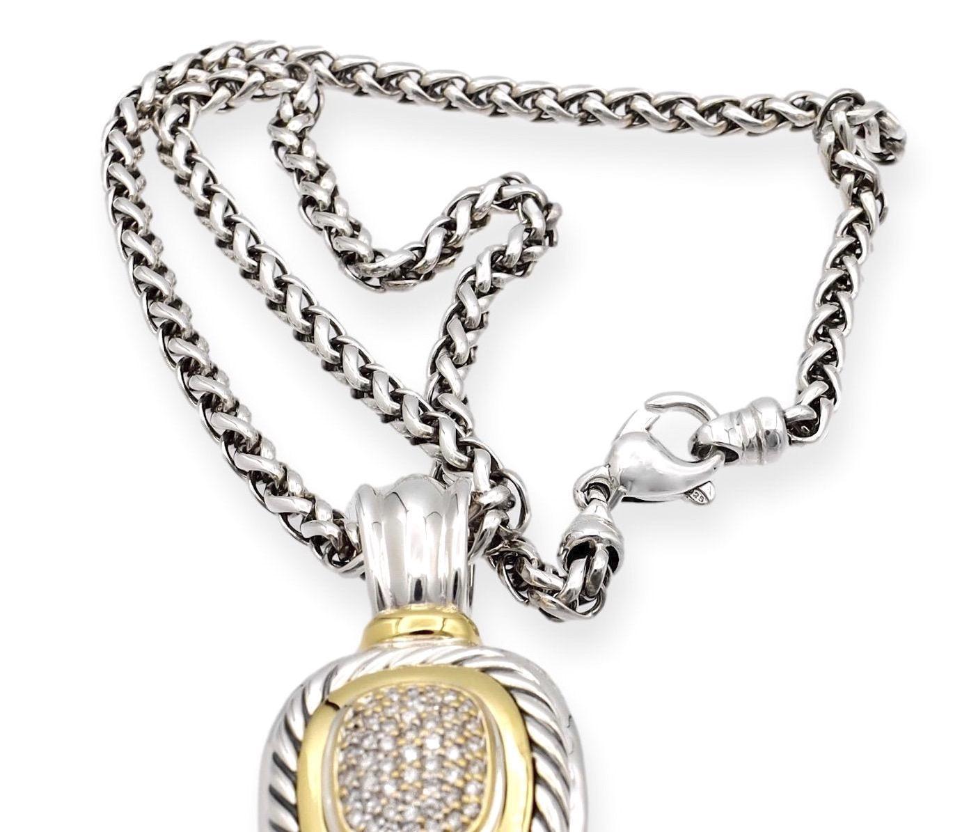 Brilliant Cut David Yurman Silver 18K Yellow Gold Albion Enhancer Diamond Pendant Necklace
