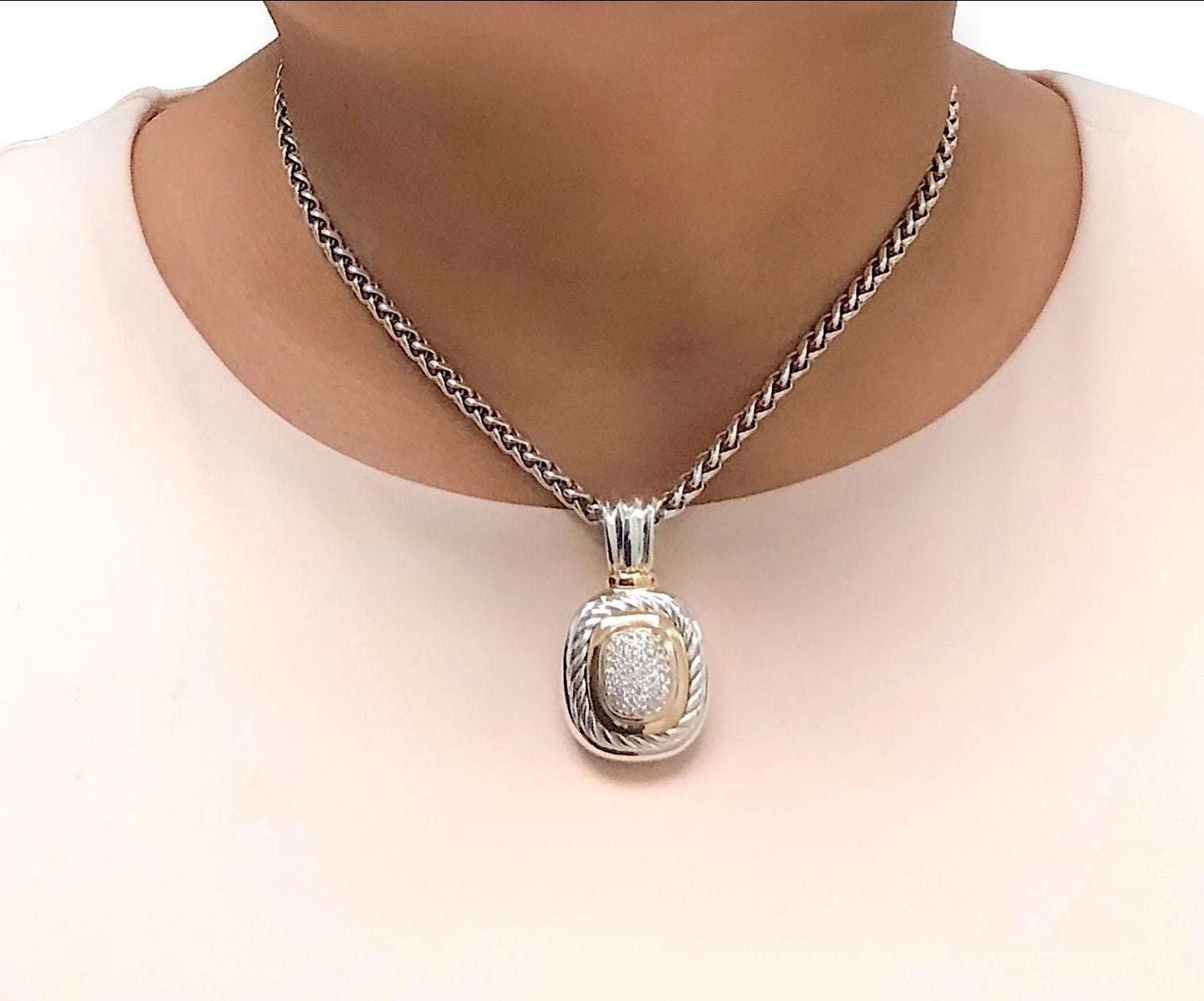 Women's David Yurman Silver 18K Yellow Gold Albion Enhancer Diamond Pendant Necklace