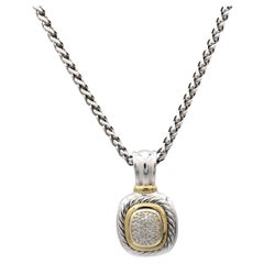David Yurman Silver 18K Yellow Gold Albion Enhancer Diamond Pendant Necklace