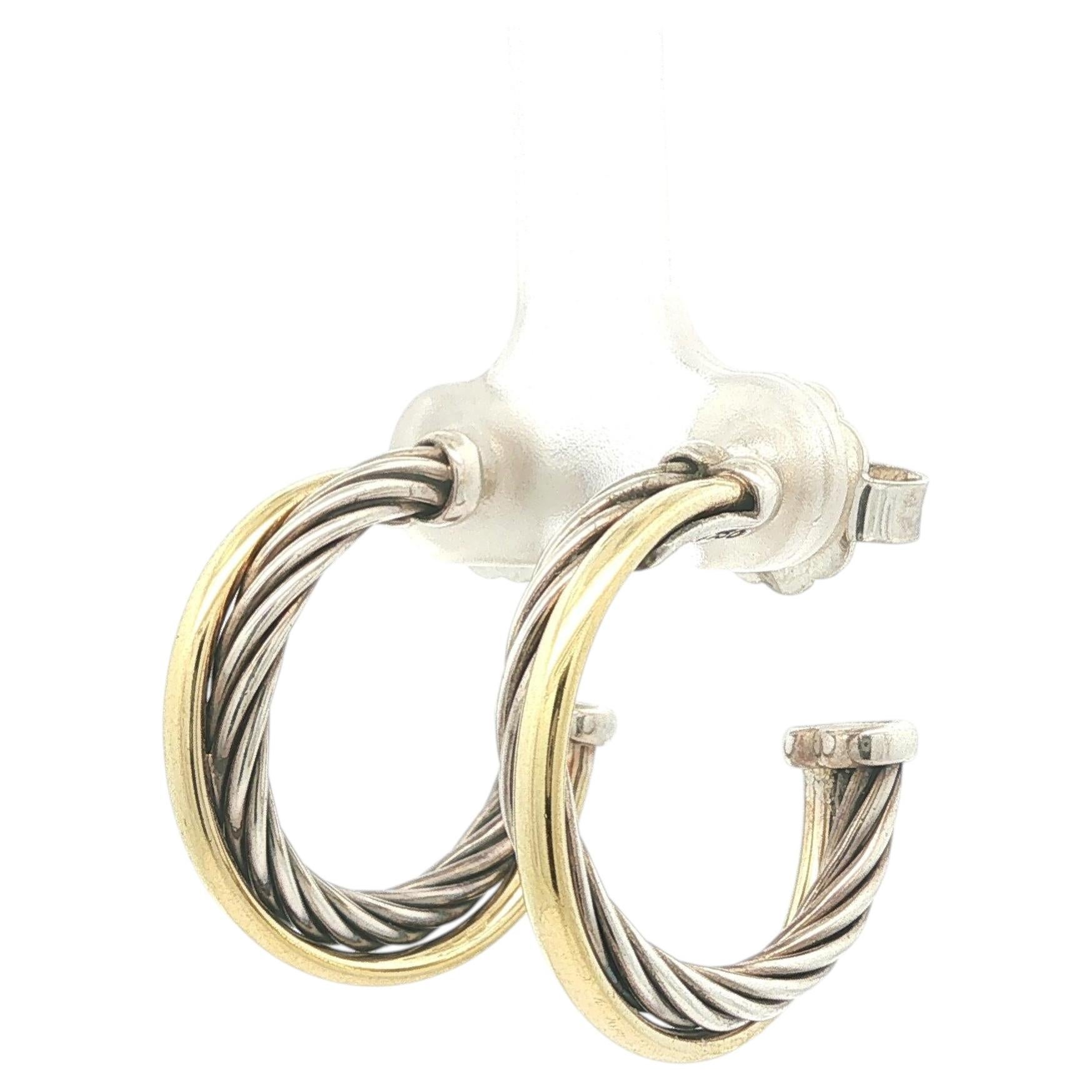 Orecchini a cerchio intrecciati in argento e oro giallo 18 carati di David Yurman
