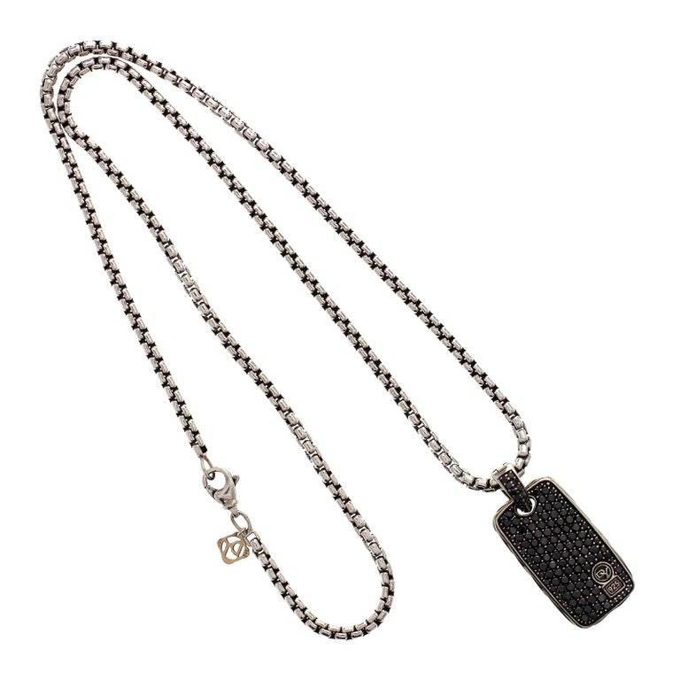 David Yurman Silver and 14 Karat Black Diamond Chevron Dog Tag Chain  Necklace For Sale at 1stDibs