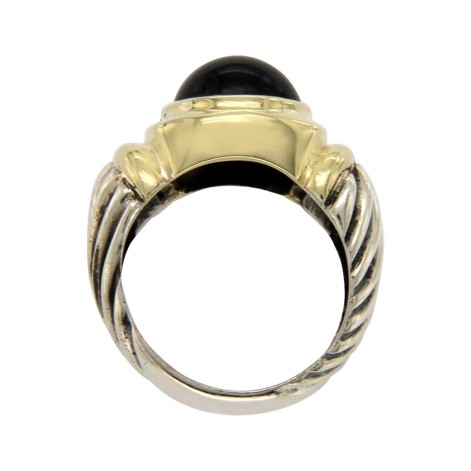 David Yurman Silver and 14 Karat Yellow Gold Onyx Ring In Good Condition In Los Angeles, CA