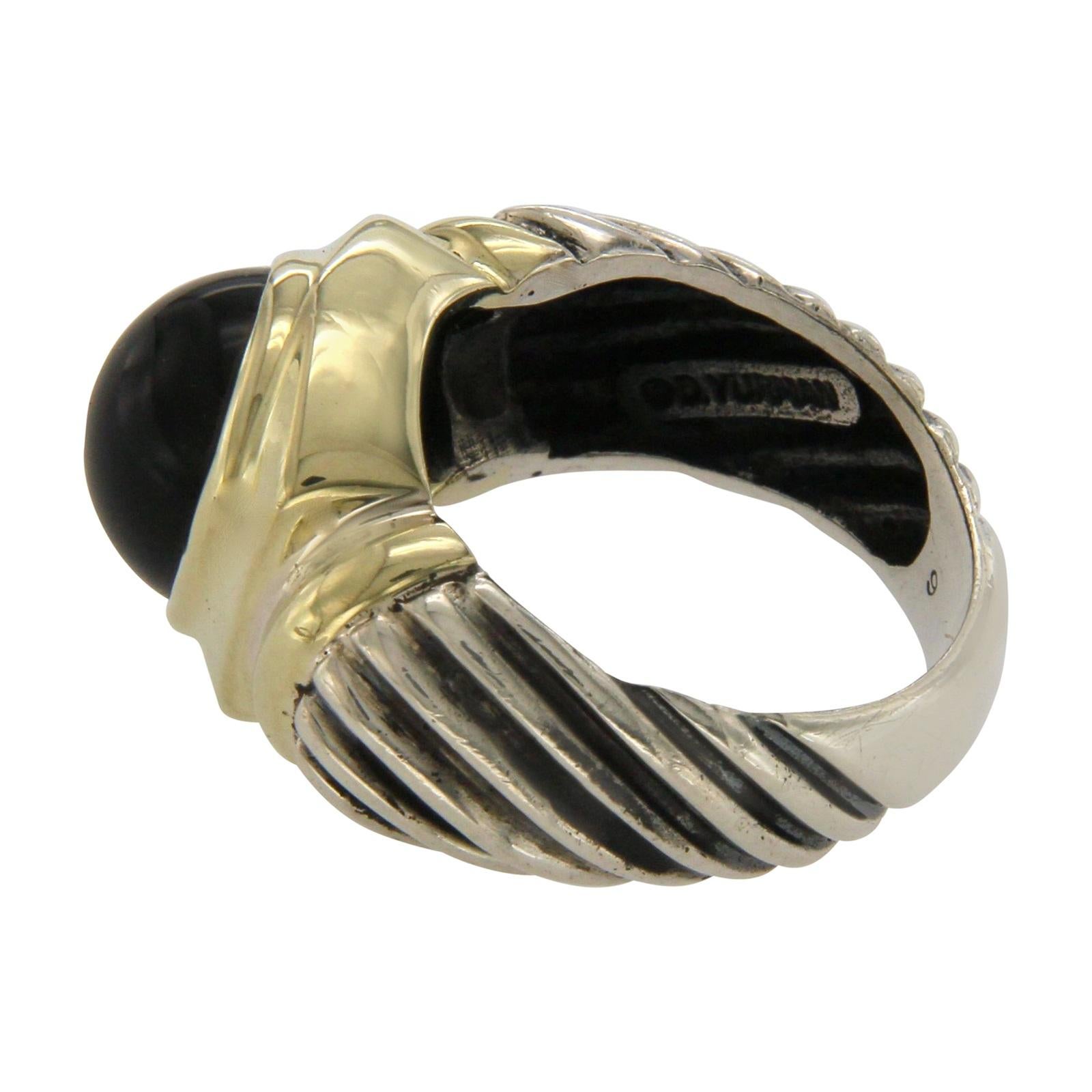 Women's David Yurman Silver and 14 Karat Yellow Gold Onyx Ring