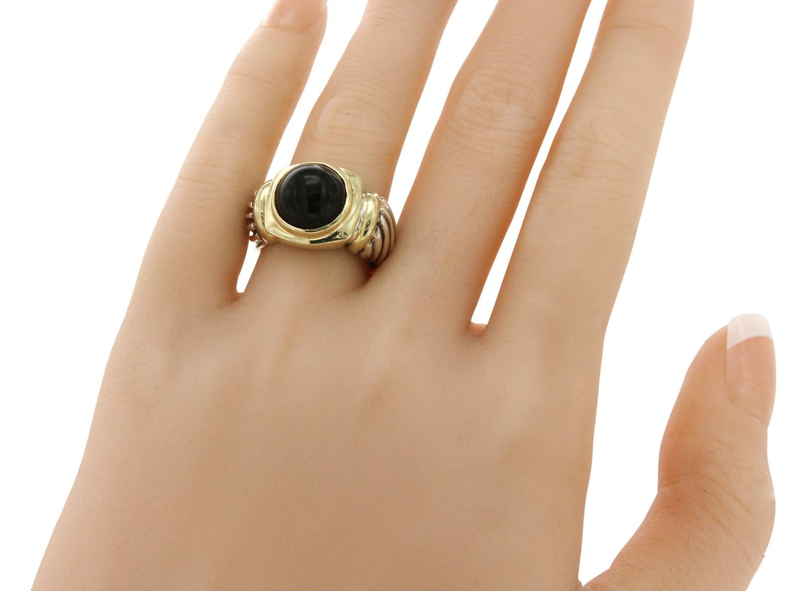 David Yurman Silver and 14 Karat Yellow Gold Onyx Ring 2