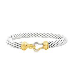 David Yurman Silver and 14k Gold Classic Cable Buckle Bangle Bracelet