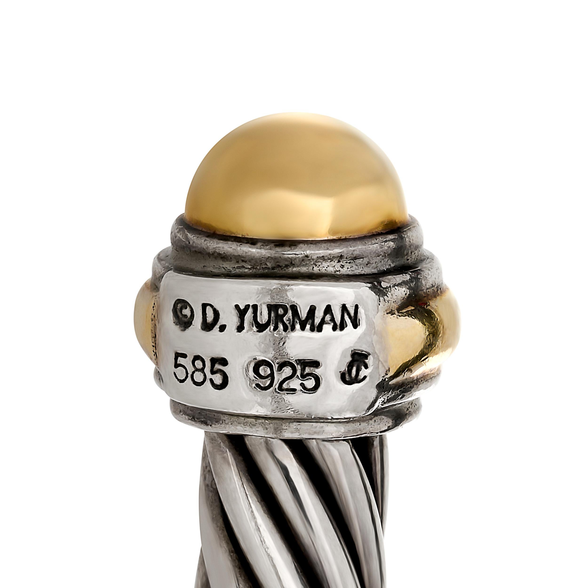 Women's or Men's David Yurman Silver and 14K Yellow Gold Caps Cable Cuff Bracelet
