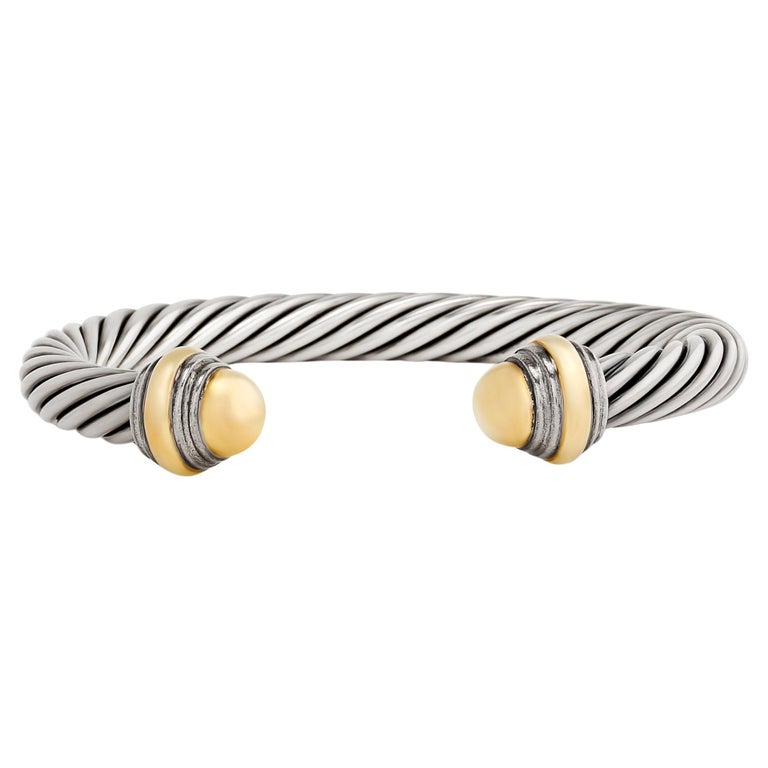 David Yurman Silver and 14K Yellow Gold Caps Cable Cuff Bracelet