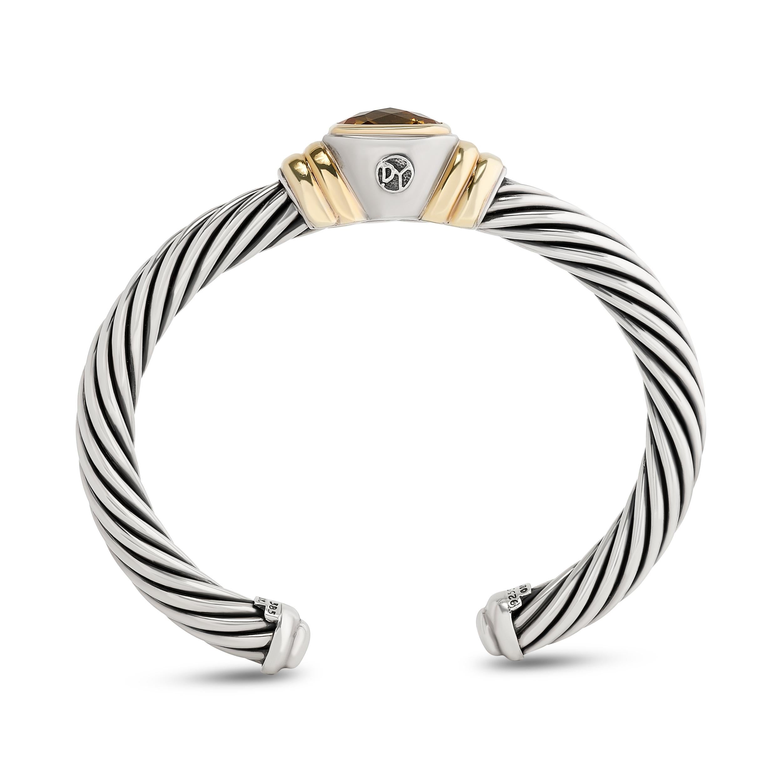 Taglio cuscino David Yurman Bracciale in argento e oro giallo 14 carati con Citrino Nobelesse in vendita